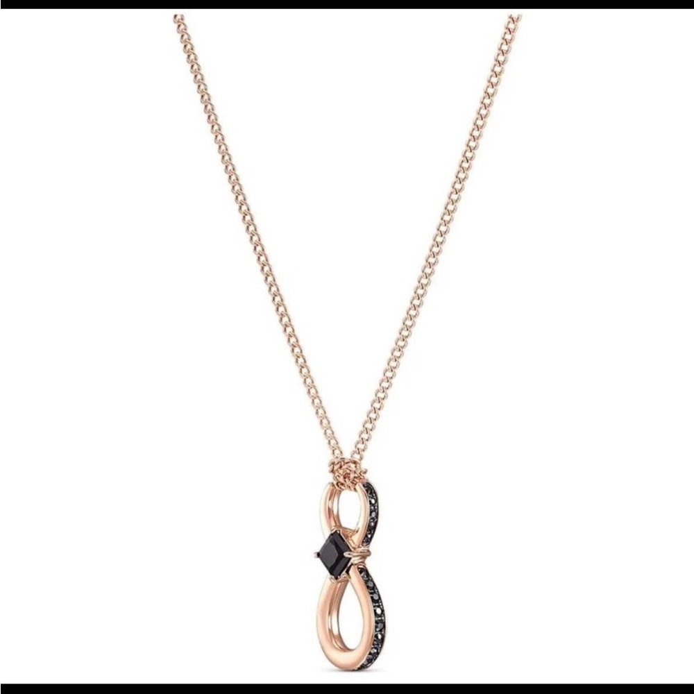 Unisex - Swarovski rose gold and black stone infinity necklace